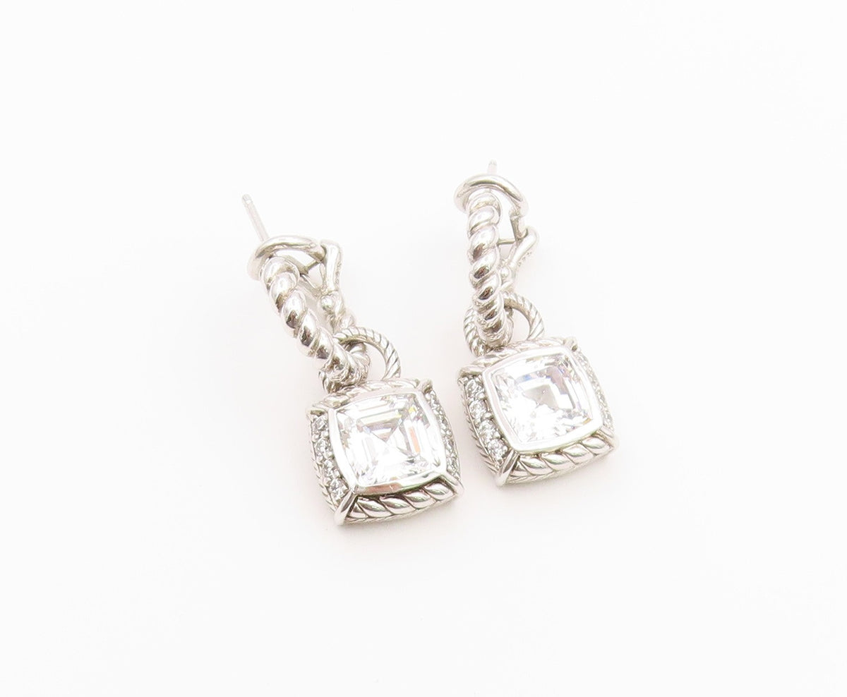 925 Sterling Silver Vintage Earrings JUDITH RIPKA CZ Twisted Rope Drop  EG14493