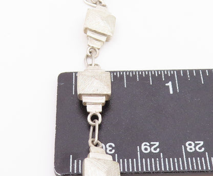 925 Sterling Silver  Vintage Textured Graduated Square Chain Bracelet  BT7037