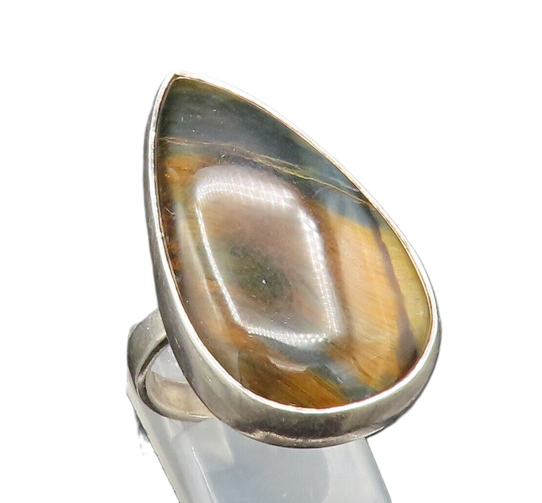 925 Sterling Silver  Vintage Pear Shaped Tiger's Eye Ring Sz 8  RG24938