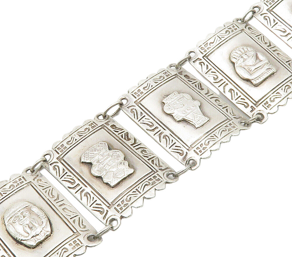 925 Sterling Silver  Vintage Shiny Traditional Statues Chain Bracelet  BT6314