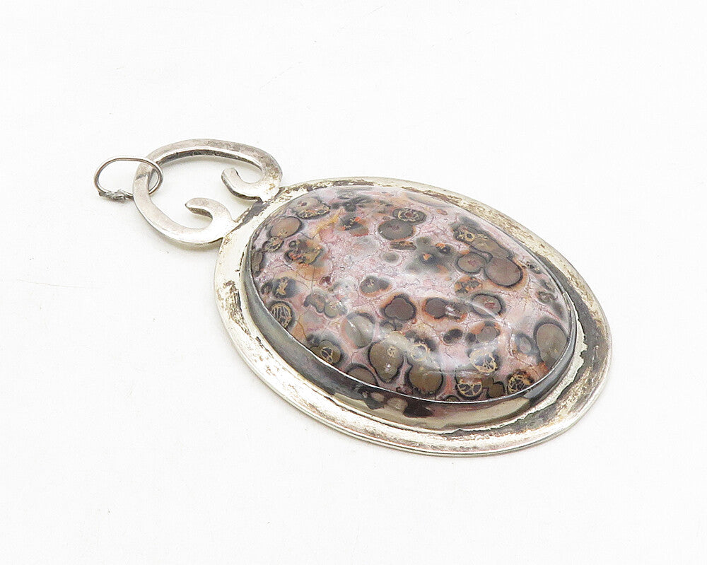 925 Sterling Silver  Vintage Cabochon Cut Spotted Jasper Oval Pendant  PT7430