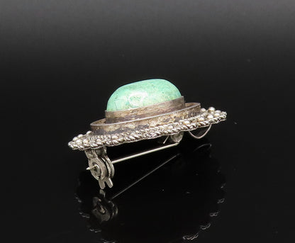 ISRAEL 925 Silver  Vintage Twisted Rope & Beaded Jasper Brooch Pin  BP9882