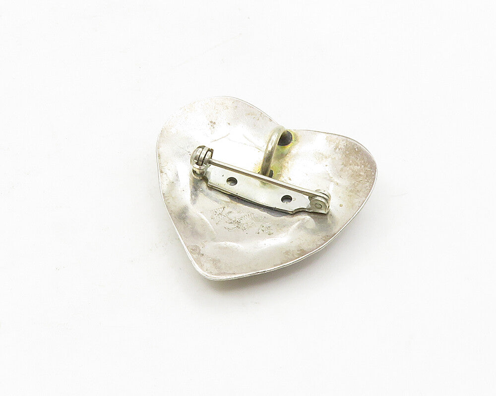 DESIGNER 925 Silver  Vintage Petite Pearls & Garnet Heart Brooch Pin  BP7199