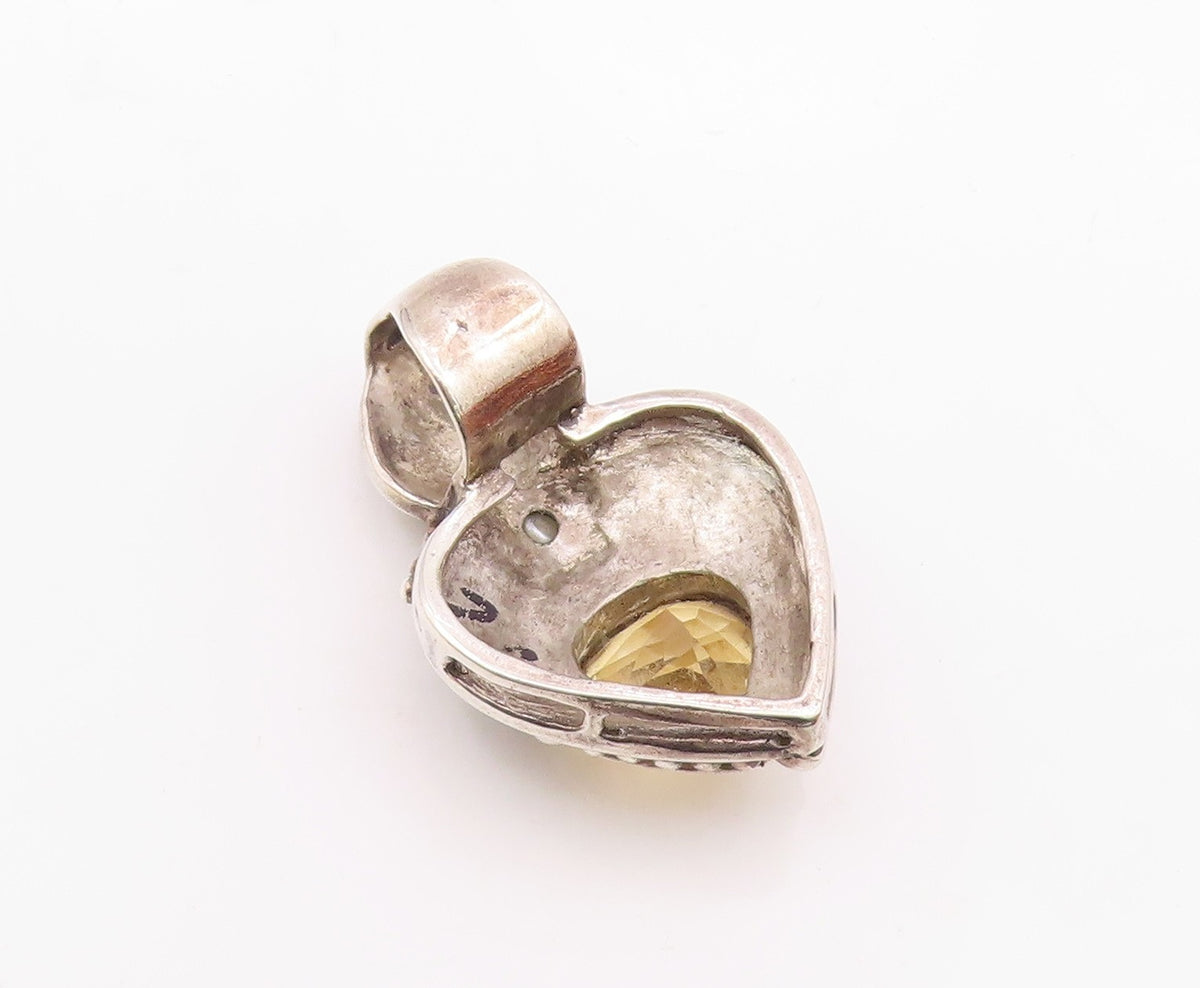 925 Sterling Silver  Vintage Citrine & Petite Pearl Swirl Pendant  PT16826