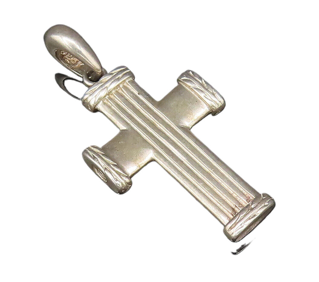 925 Silver  Vintage Linear Textured Religious Cross Drop Pendant  PT21695