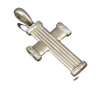925 Silver  Vintage Linear Textured Religious Cross Drop Pendant  PT21695