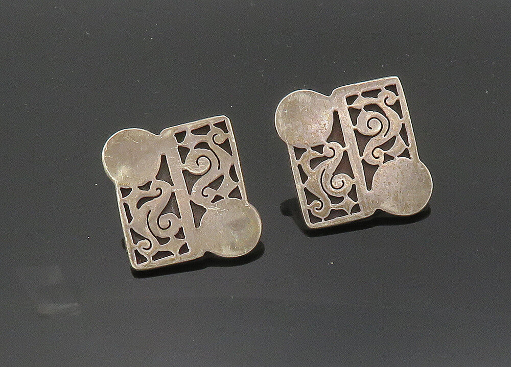 VGV MEXICO 925 Silver  Vintage Dark Tone Cutout Design Drop Earrings  EG9982