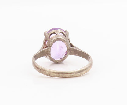 925 Sterling Silver Vintage Ring Faceted Amethyst Solitaire Band  Sz 9  RG34240