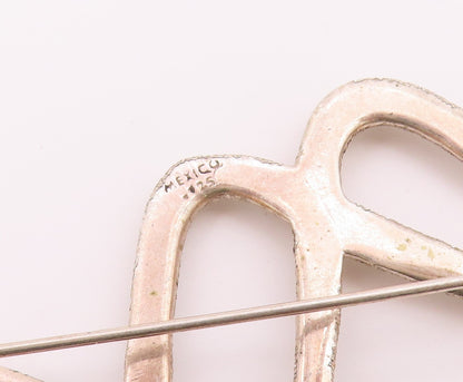 925 Sterling Silver  Vintage Textured Wavy Crisscross Brooch Pin  BP9636