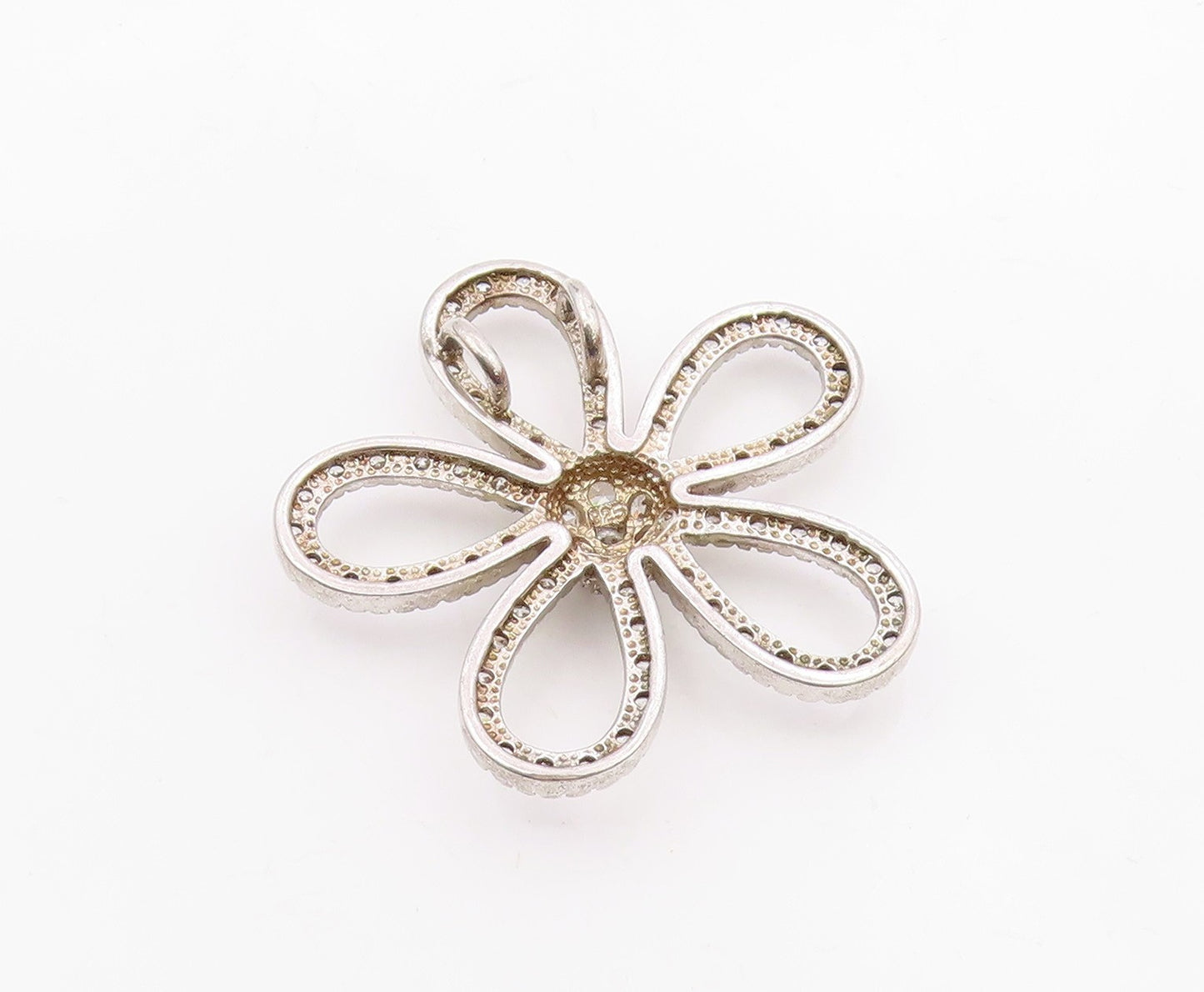 925 Sterling Silver Vintage Sparkly Cubic Zirconia Open Flower Pendant PT21909