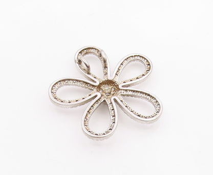 925 Sterling Silver Vintage Sparkly Cubic Zirconia Open Flower Pendant PT21909