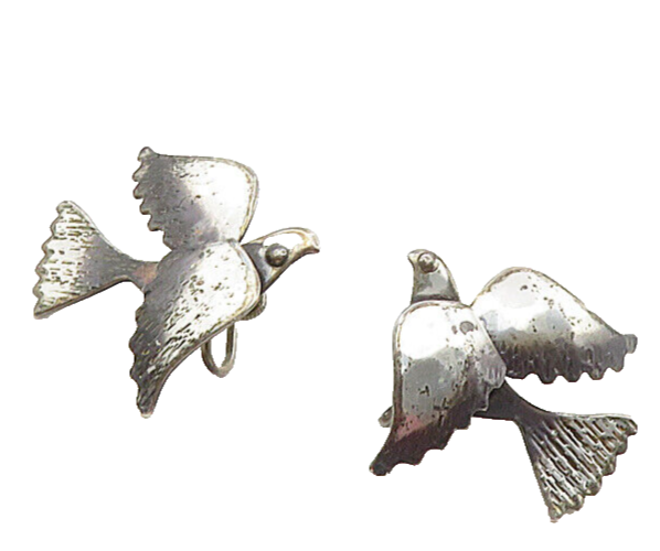 925 Sterling Silver  Vintage Oxidized Bird Motif Non Pierce Earrings  EG4726