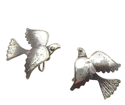 925 Sterling Silver  Vintage Oxidized Bird Motif Non Pierce Earrings  EG4726