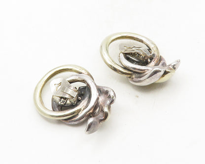 925 Sterling Silver  Vintage Shiny Modernist Non Pierce Earrings  EG4636