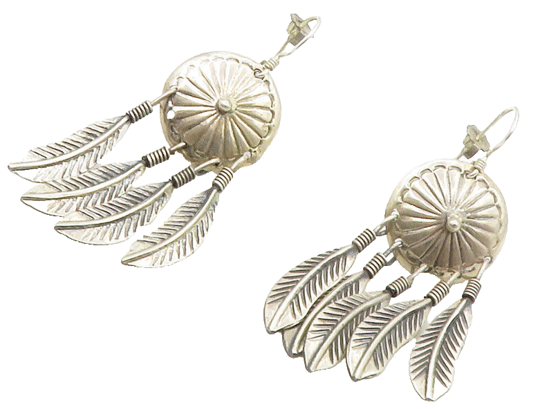 925 Silver Vintage Floral Feathers Motif Dangle Earrings EG7108