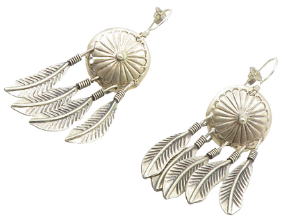 925 Silver Vintage Floral Feathers Motif Dangle Earrings EG7108