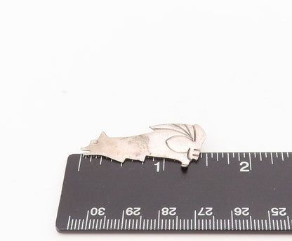 925 Sterling Silver Vintage Brooch Pin Southwestern Howling Etched Wolf BP10549
