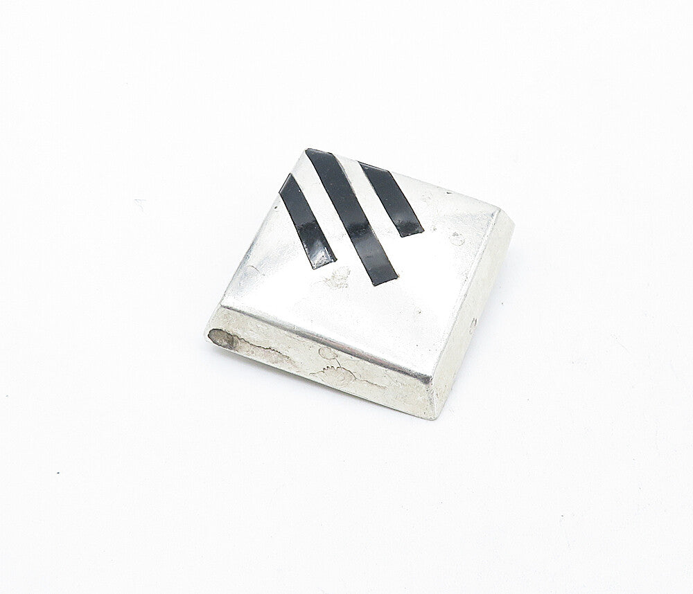 MEXICO 925 Silver  Vintage Black Onyx Striped Hollow Square Brooch Pin  BP1249