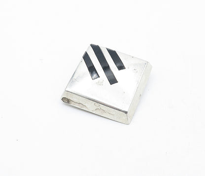 MEXICO 925 Silver  Vintage Black Onyx Striped Hollow Square Brooch Pin  BP1249