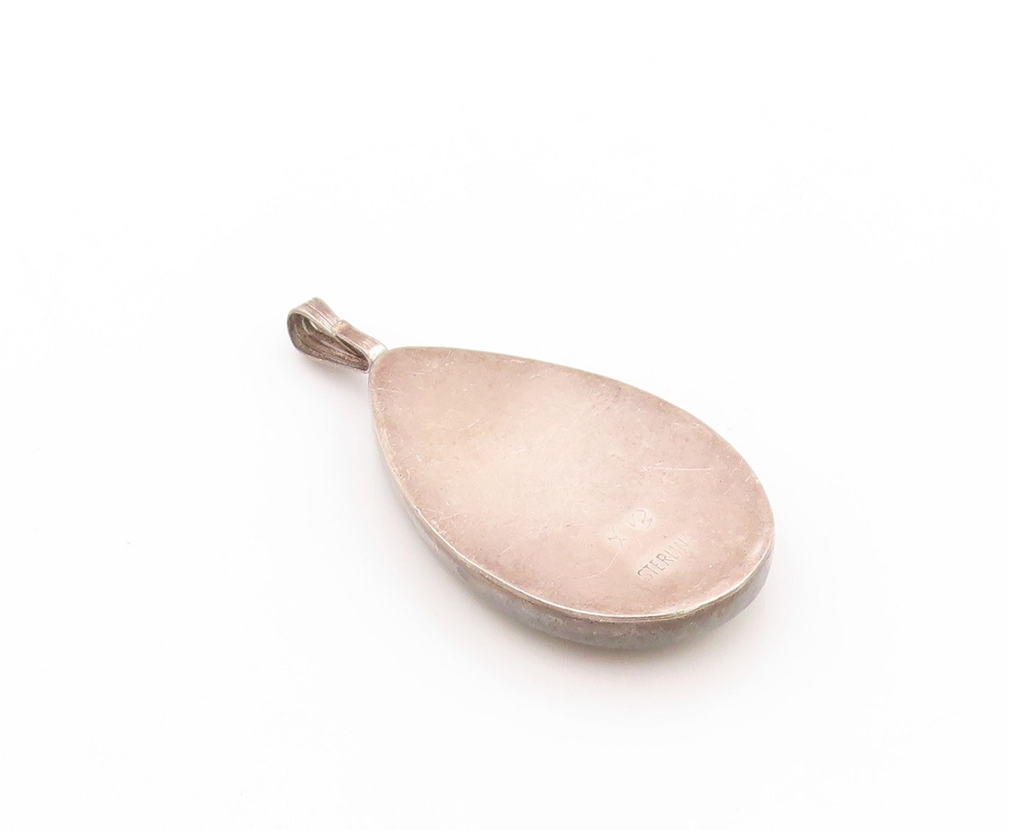 925 Sterling Silver Vintage Pendant Drop Shape Cabochon Gemstone  PT24165