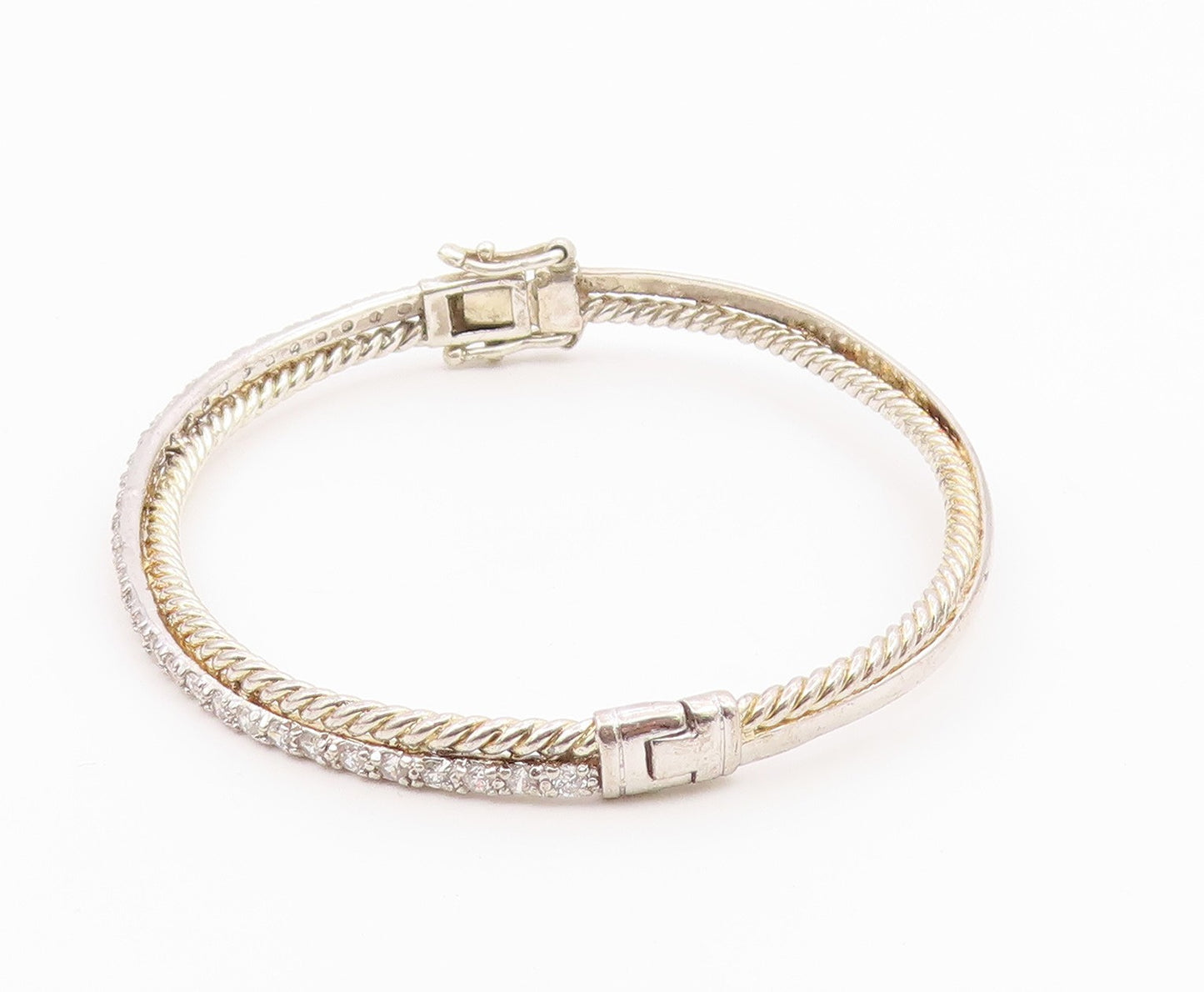 925 Sterling Silver  Vintage 2 Twisted Rope Round Sapphire Bracelet  BT9889
