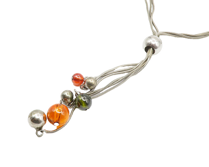 925 Sterling Silver  Vintage Amber Ball Bead Thin Chain Necklace  NE2304