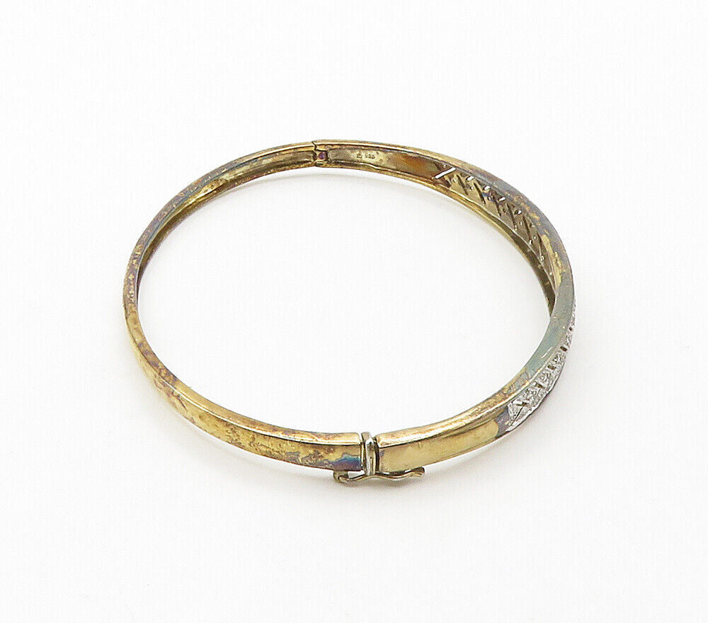 925 Sterling Silver  Vintage Genuine Diamonds 2 Tone Bangle Bracelet  BT6284