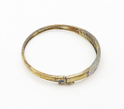 925 Sterling Silver  Vintage Genuine Diamonds 2 Tone Bangle Bracelet  BT6284