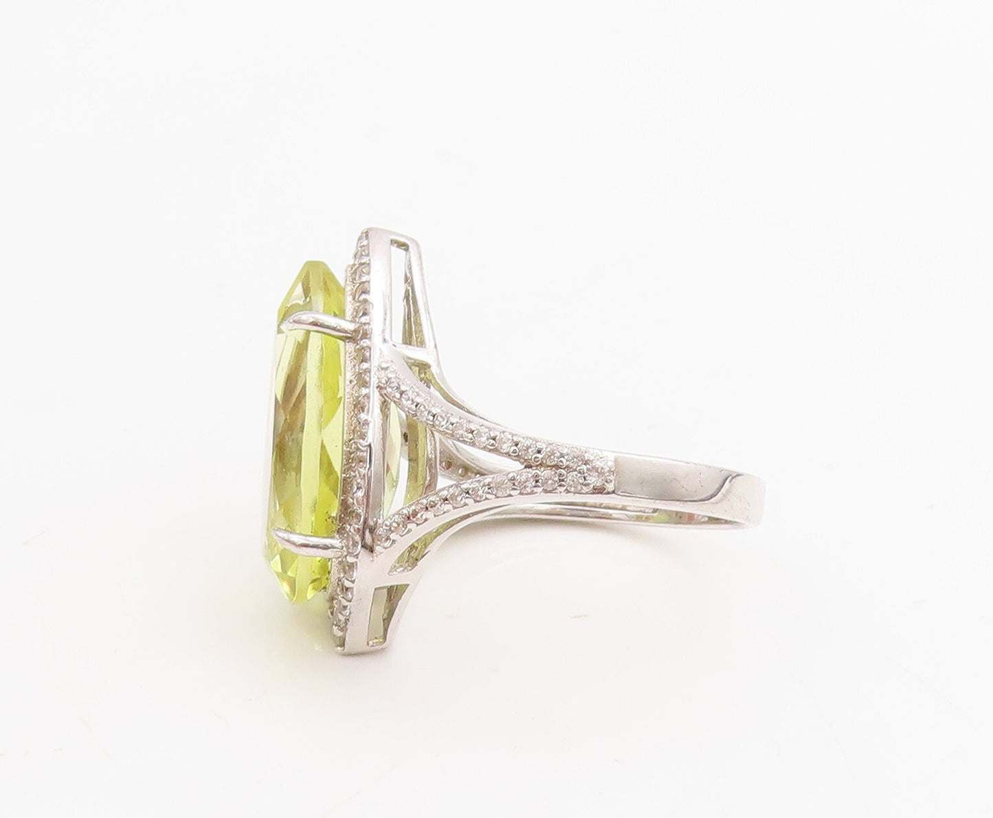 925 Sterling Silver Vintage Ring Designer Drop Cut Citrine & CZ  Sz 7.5 RG30997