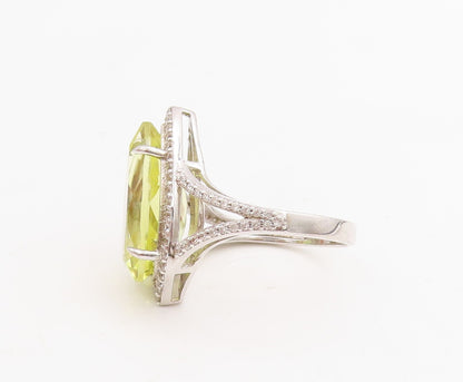 925 Sterling Silver Vintage Ring Designer Drop Cut Citrine & CZ  Sz 7.5 RG30997