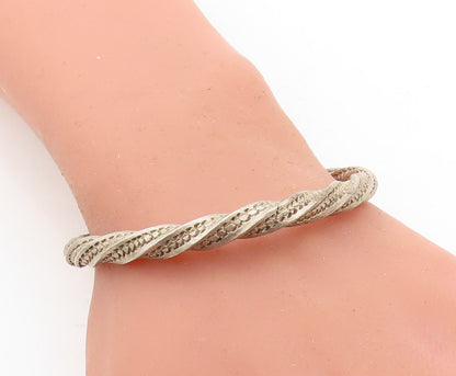925 Sterling Silver  Vintage Antique Twist Dome Ends Cuff Bracelet  BT1748