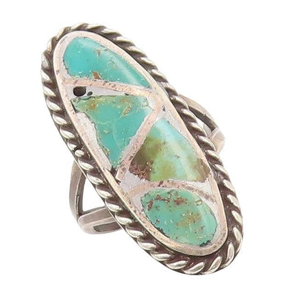 925 Sterling Silver Vintage Ring NAVAJO Oval Inlay Turquoise  Sz 6.5  RG28488