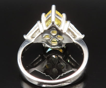 925 Sterling Silver  Vintage Yellow & White Cubic Zirconia Ring Sz 7  RG25385