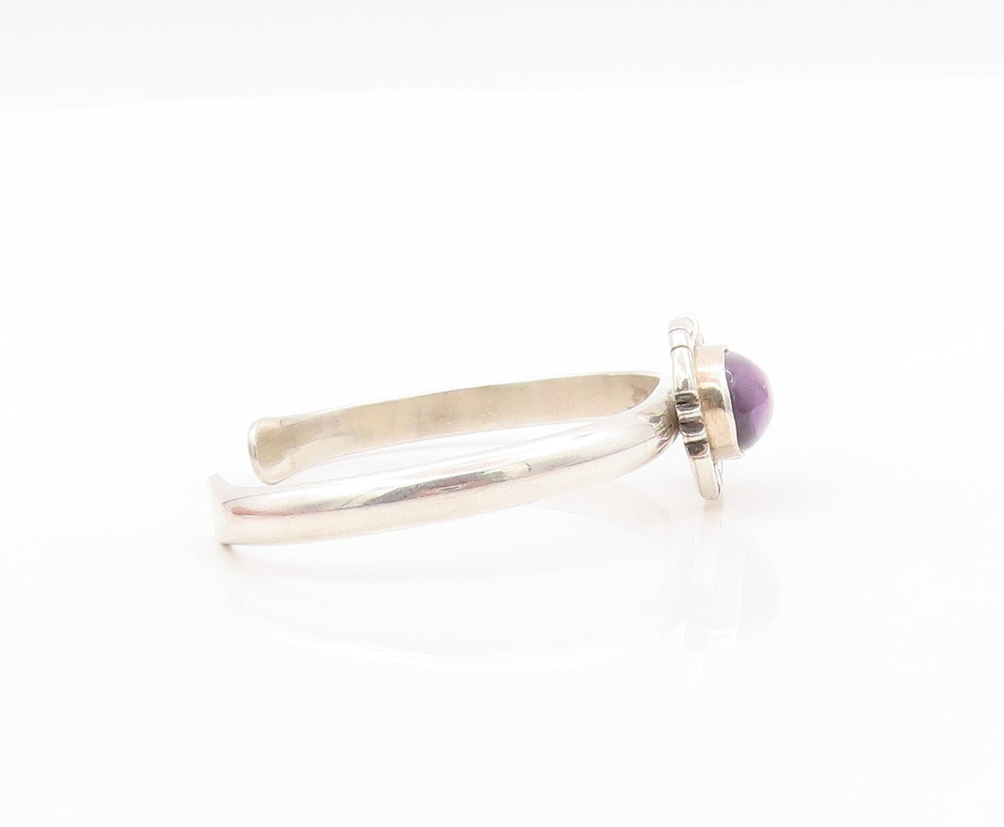 925 Sterling Silver Vintage Bracelet Oval Cabochon Amethyst Cutout Cuff  BT11065