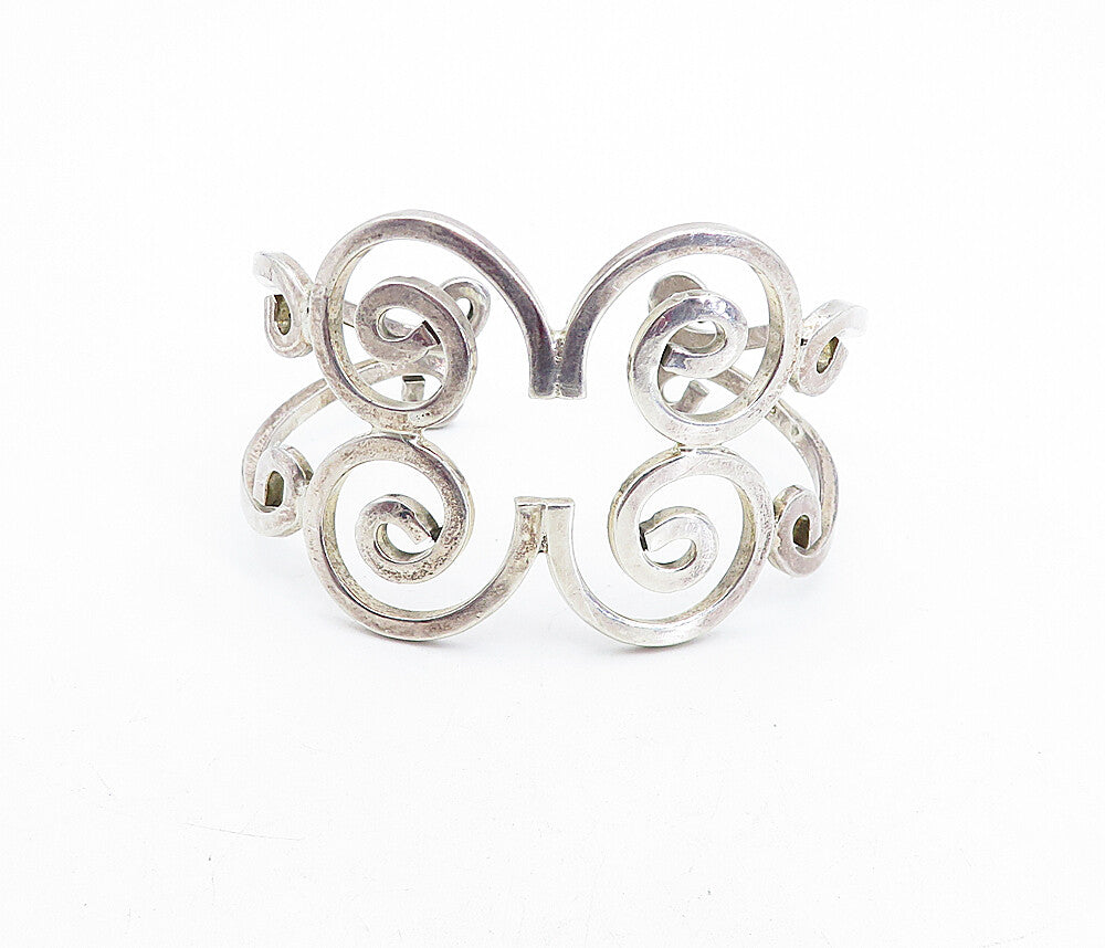 925 Sterling Silver  Vintage Shiny Open Spiral Design Cuff Bracelet  BT1907