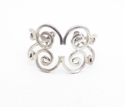 925 Sterling Silver  Vintage Shiny Open Spiral Design Cuff Bracelet  BT1907