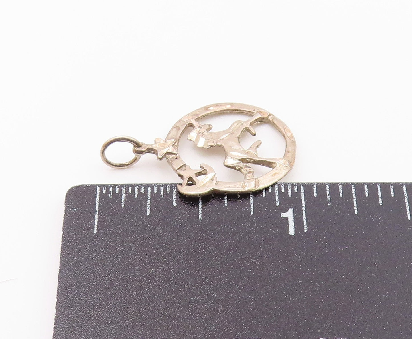 925 Silver  Vintage Open Circle Horse Crescent Moon & Star Pendant  PT21222