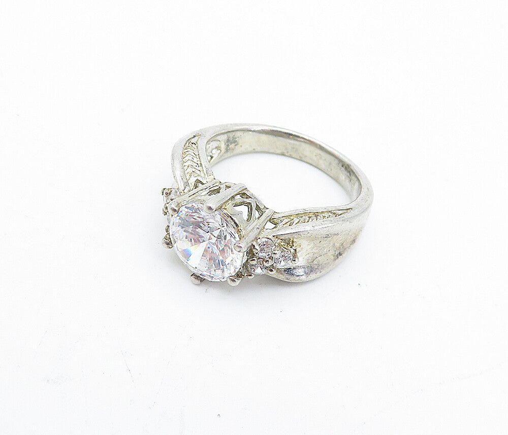 MEDA 925 Silver  Vintage Cubic Zirconia Solitaire Accent Ring Sz 6  RG3929