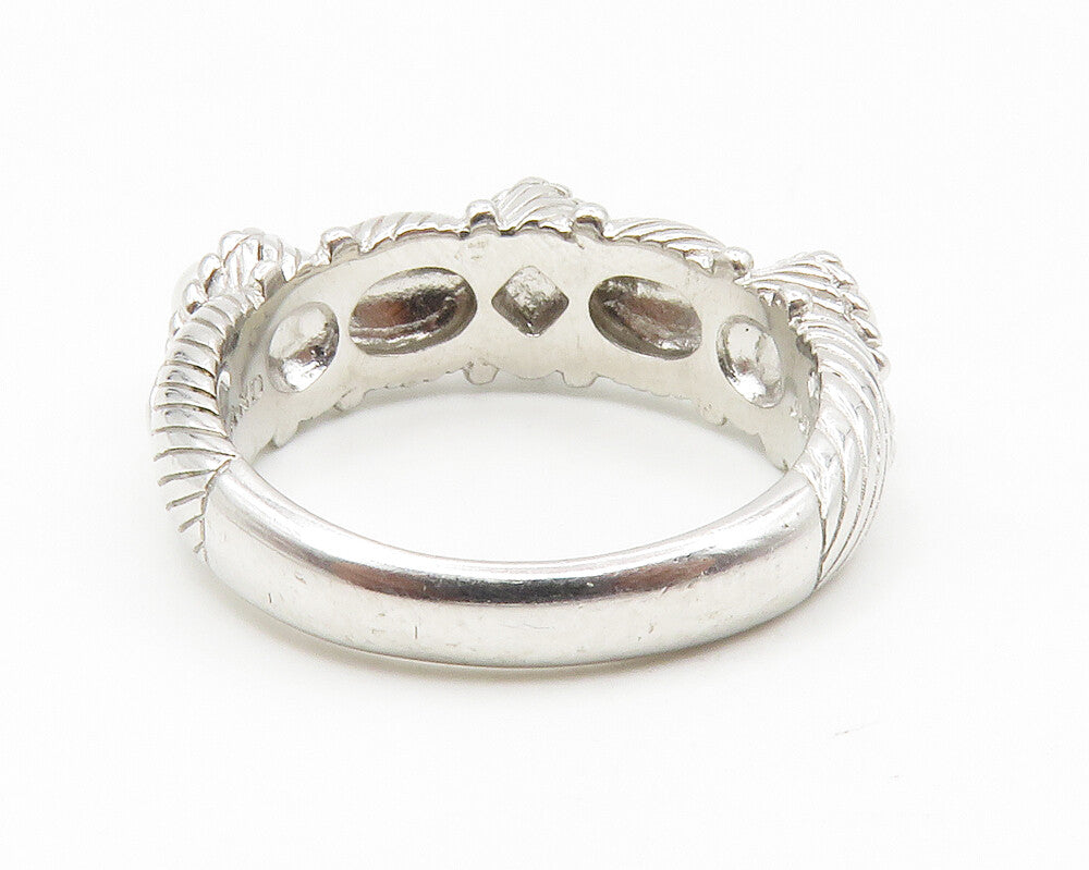 JUDITH RIPKA 925 Sterling Silver Pearls Shiny Twist Band Ring Sz 7 RG14203