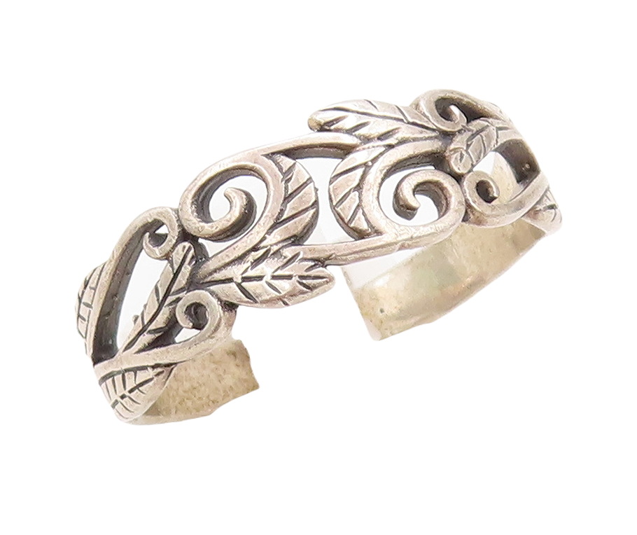 925 Sterling Silver Vintage Ring Swirly Floral Cutout Band  Sz 14.5  RG31699