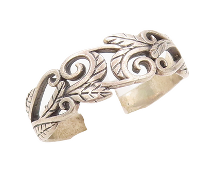 925 Sterling Silver Vintage Ring Swirly Floral Cutout Band  Sz 14.5  RG31699