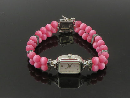 925 Sterling Silver  Beaded Cat's Eye & Marcasite Watch Bracelet  BT1022
