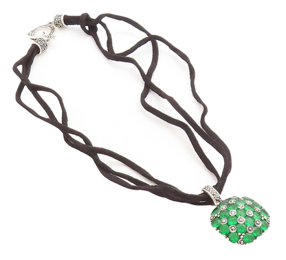 925 Sterling Silver  Green Topaz & Marcasite Suede Chain Necklace  NE2130