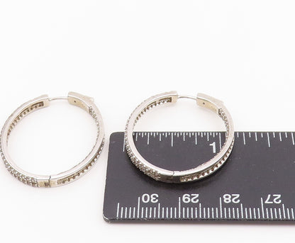 925 Sterling Silver Vintage Earrings Multi Row CZ Pave Elegant Oval Hoop EG14072