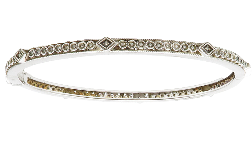925 Sterling Silver  Genuine Diamonds Shiny Oval Bangle Bracelet  BT5060
