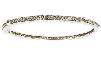 925 Sterling Silver  Genuine Diamonds Shiny Oval Bangle Bracelet  BT5060