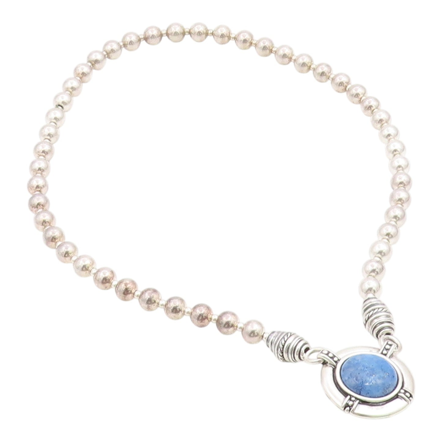 925 Sterling Silver Vintage Necklace CAROLYN POLLACK Lapis Lazuli Beaded  NE4863