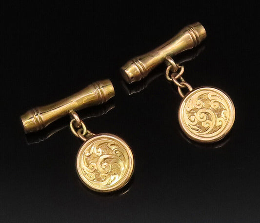 10K GOLD  Vintage Antique Etched Swirls Round Cuff Links  GOT061