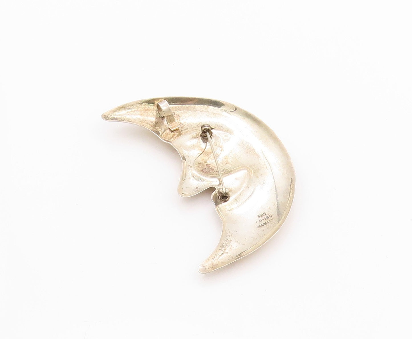 925 Sterling Silver Vintage Brooch Pin MEXICO Large Onyx Eyed Half Moon  BP11561