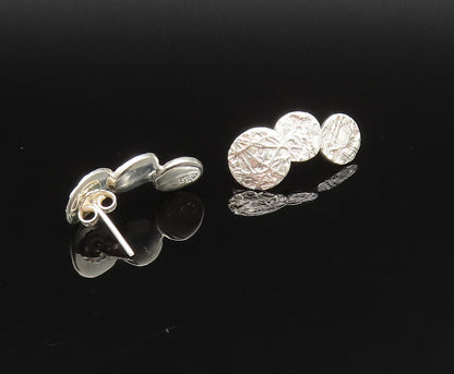 DESIGNER 925 Silver  Vintage Modernist Carved Three Circle Earrings  EG12017